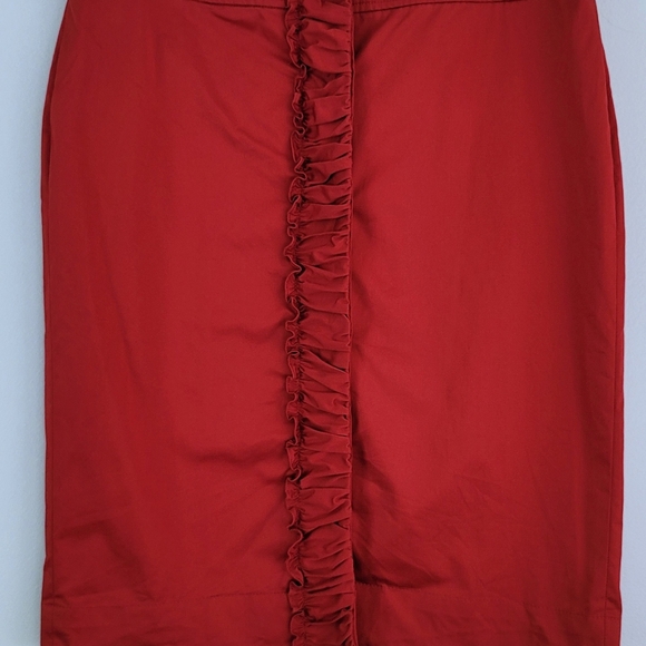 TALBOTS Size 8 Red Button Down Ruffle Front Knee Length Pencil Career Skirt - Picture 5 of 5
